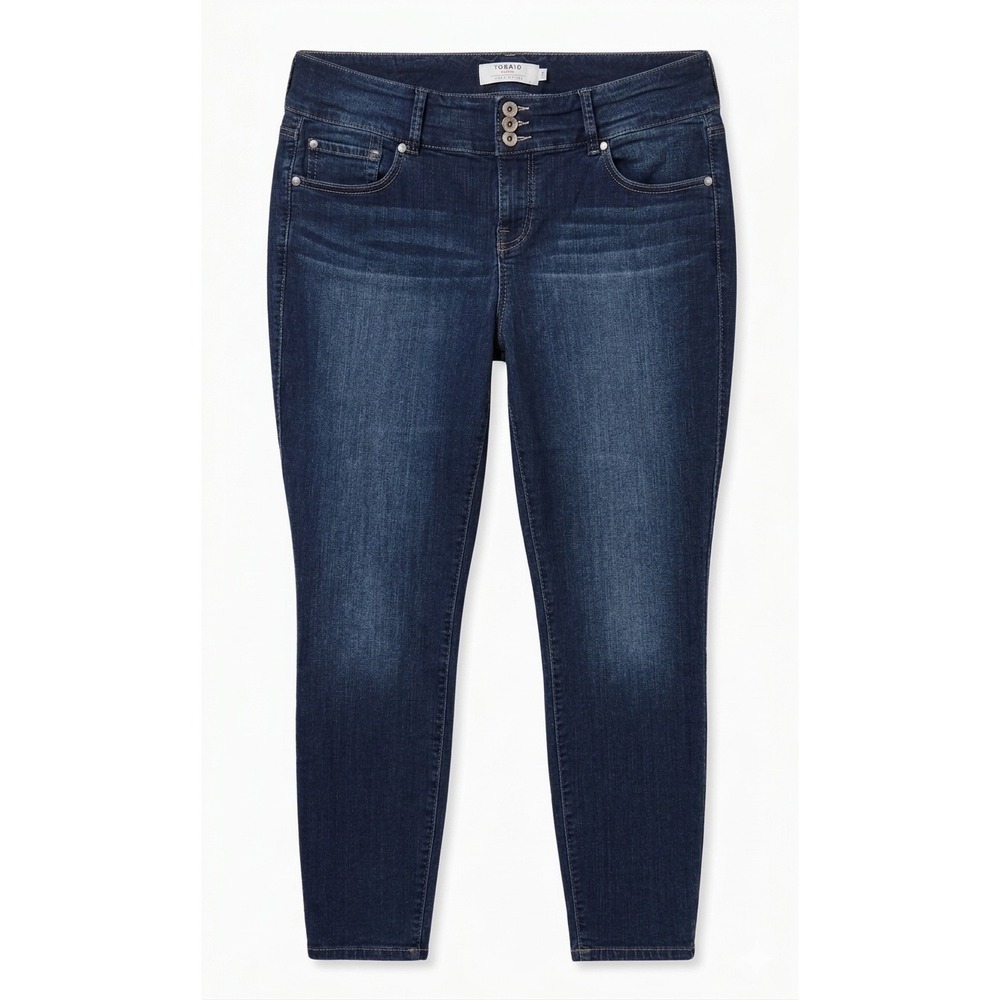 Torrid First At Fit Skinny Jeans Size 18R High Rise Triple Button Indigo Denim
